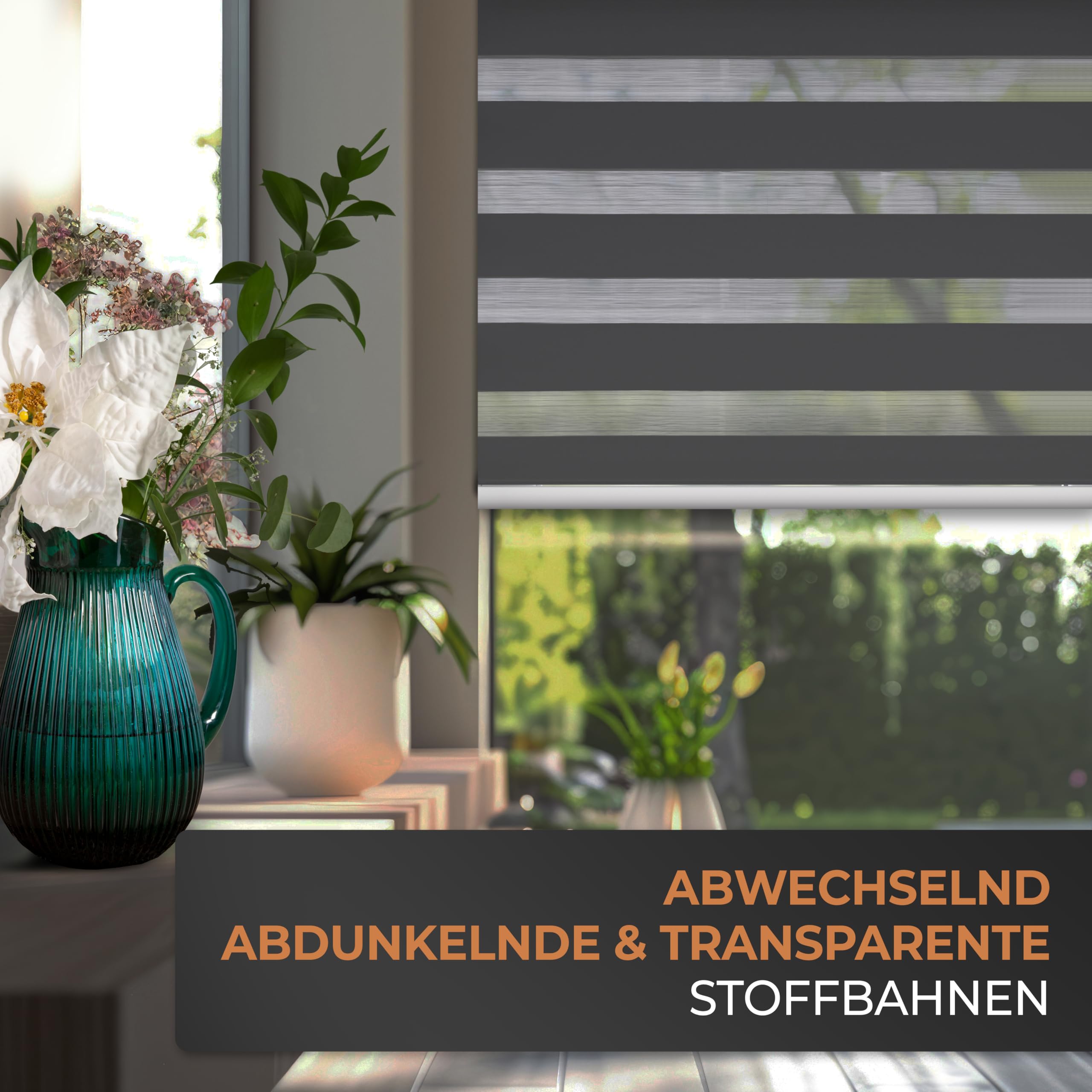 EFIXS Doppelrollo mit Kassette Montage Wand/Decke mit Bohren Breiten: 40-220, Höhe: bis 240 Hier: BxH (80 x 175) cm (Grau Struktur) Premium Duorollo, oder ohne Bohren mit Klemmhalter am PVC-Fenster