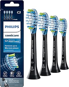Philips Sonicare Genuine C3 Premium Plaque Control Replacement Toothbrush Heads, 4 Brush Heads, Black, HX9044/95