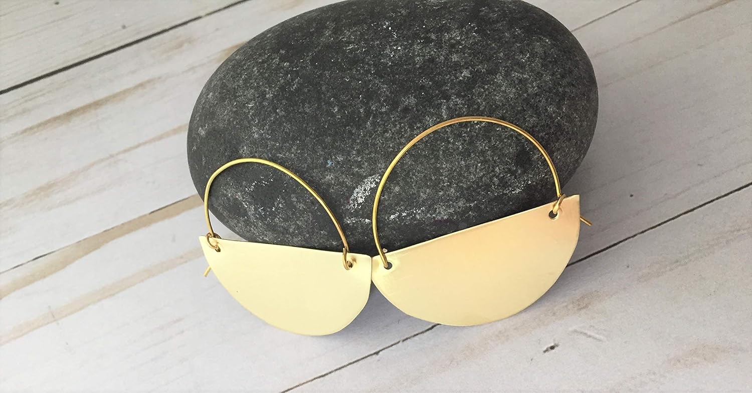 Golden Brass Small Half Moon Hoop Earrings