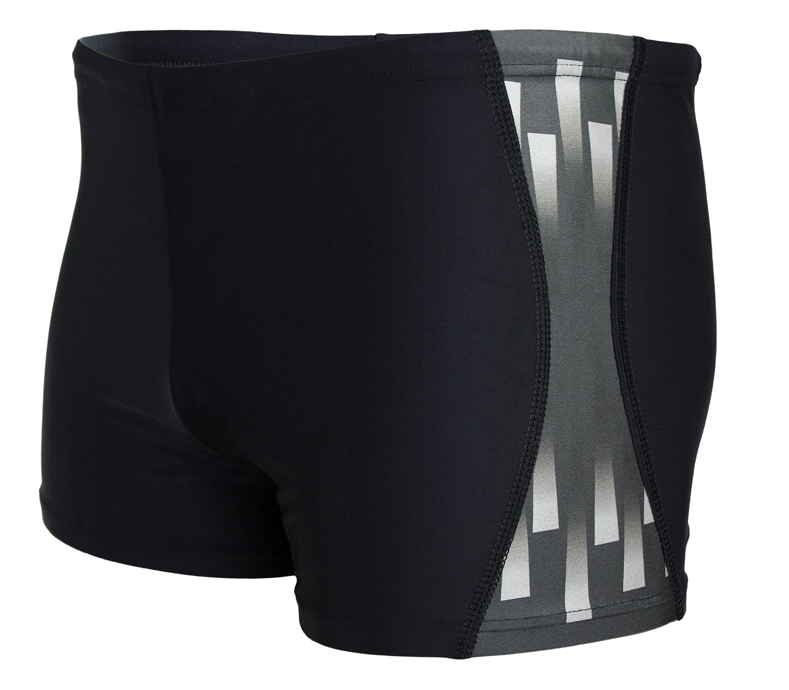 Aquarti Badehose Kurz Sportlich Streifen – Schwarz/Grau, XL