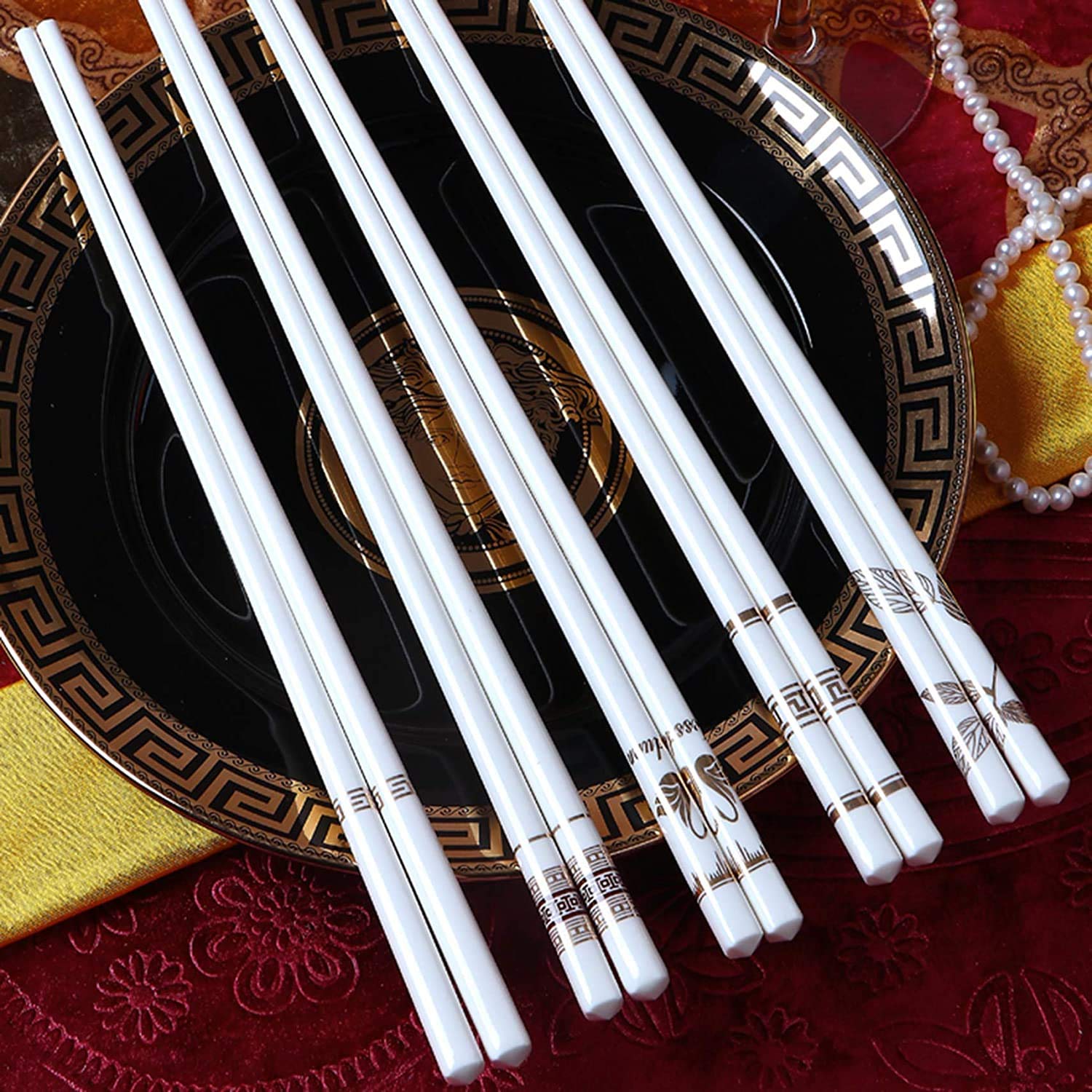 Coffret Cadeau de 10 Paires de Baguettes en Porcelaine avec étui, Baguettes japonaises réutilisables pour sushis，Q