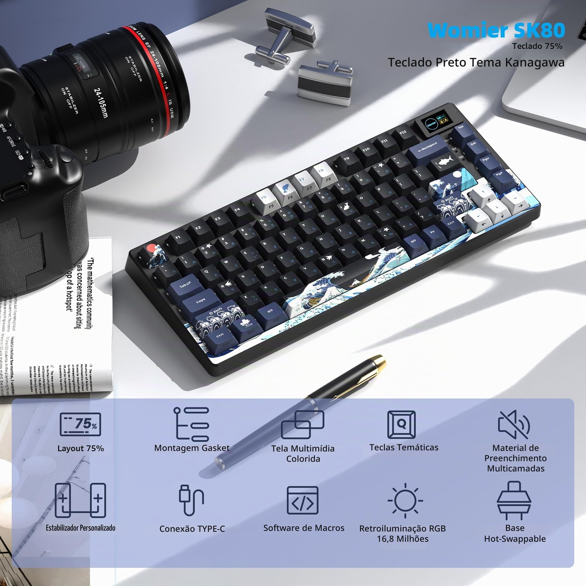 Womier S-K80 75% Keyboard with Color Multimedia Display Mechanical
