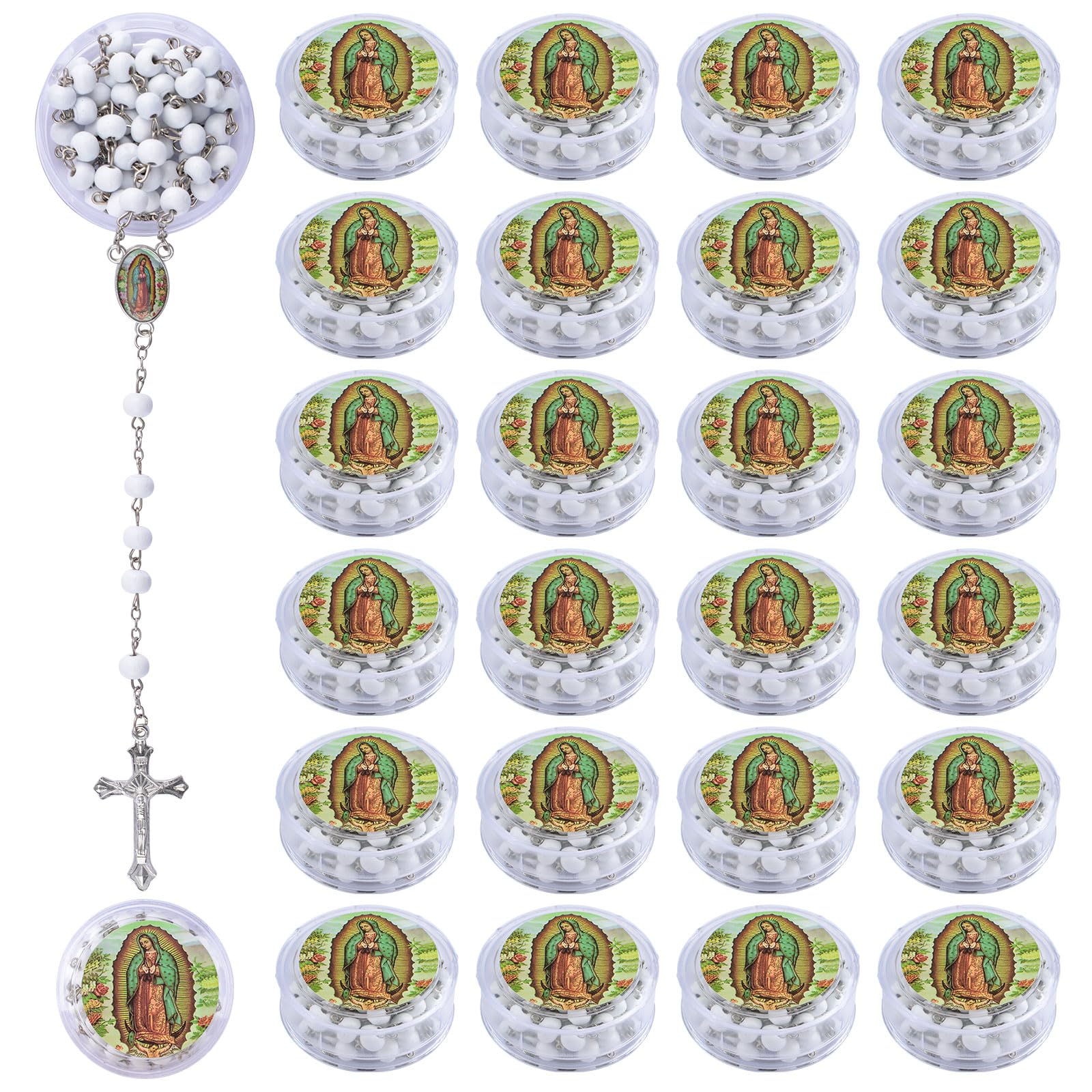 Chapelet en bois blanc WANDIC pour célébration religieuse, baptême et communion
