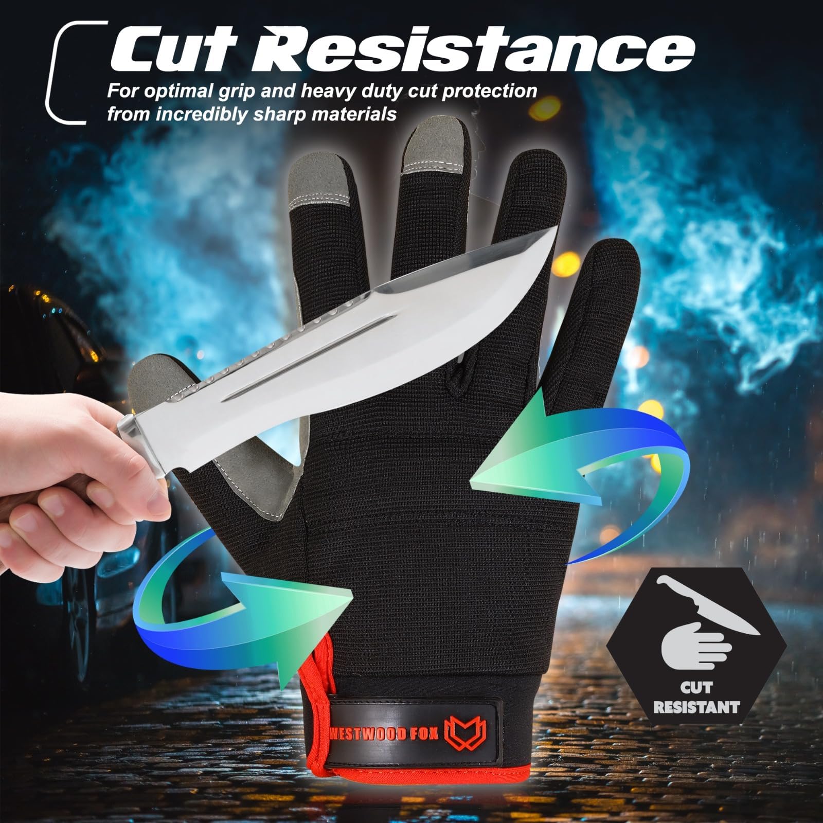 Guantes de trabajo de seguridad Guantes de jardinería resistentes para hombres a prueba de enchufe acolchado protección de palma pantalla táctil transpirable constructor (Black, L)