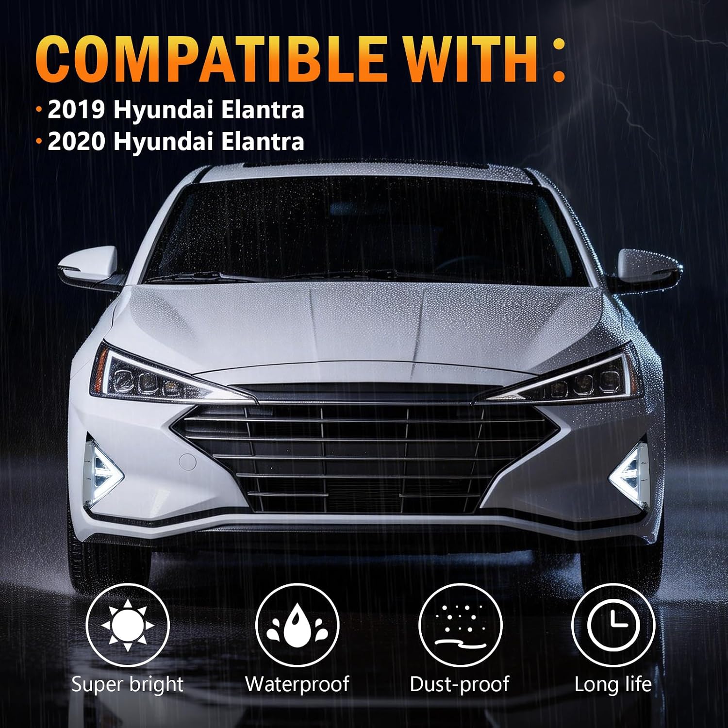LED Fog Light with DRL for 2019–2020 Hyundai Elantra, Front Bumper Fog Lamp Assembly,Amber Turn Signal,Waterproof Design, Includes DRL Wiring Harness