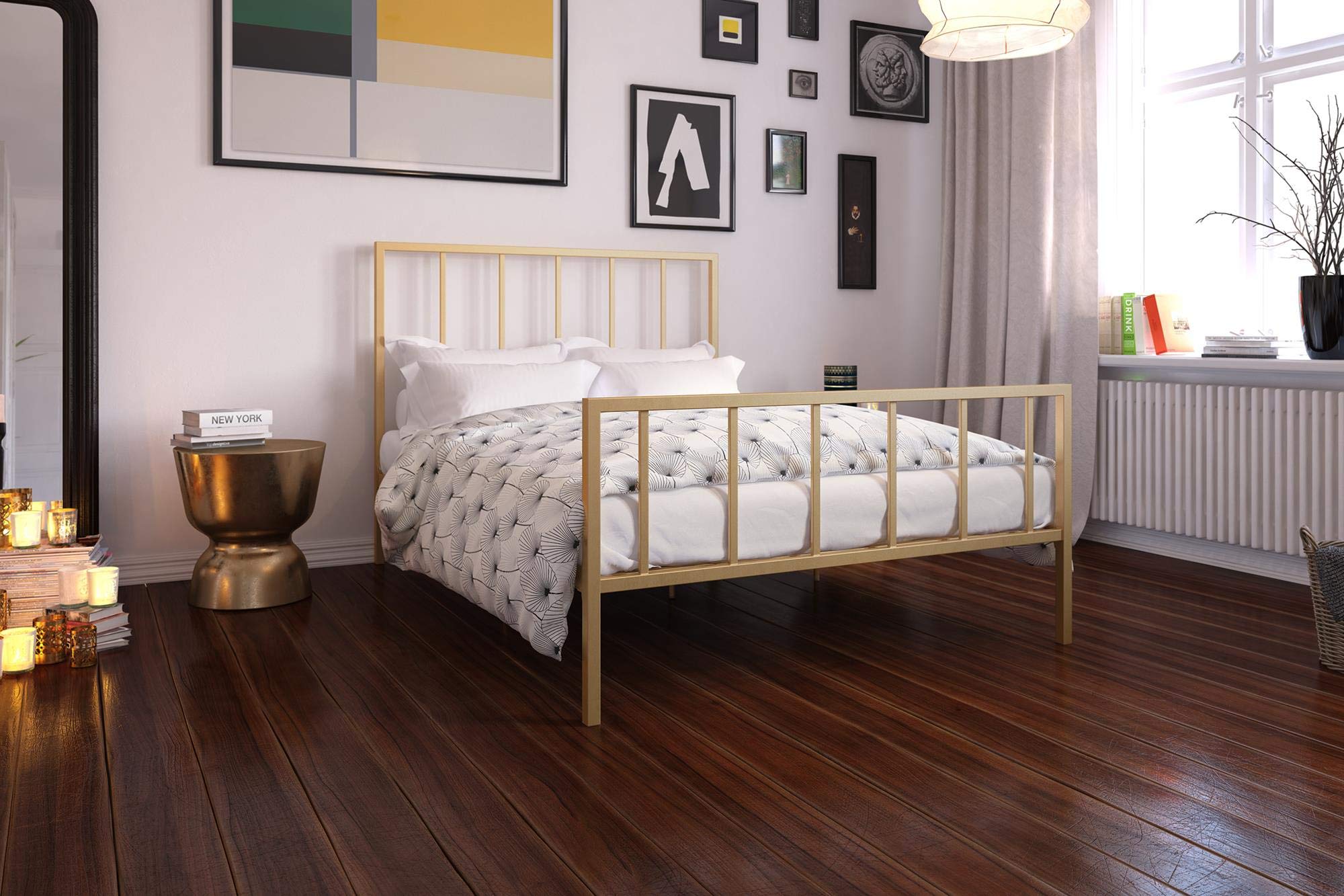 DHP Stella Bed with Metal Frame, Gold, Queen