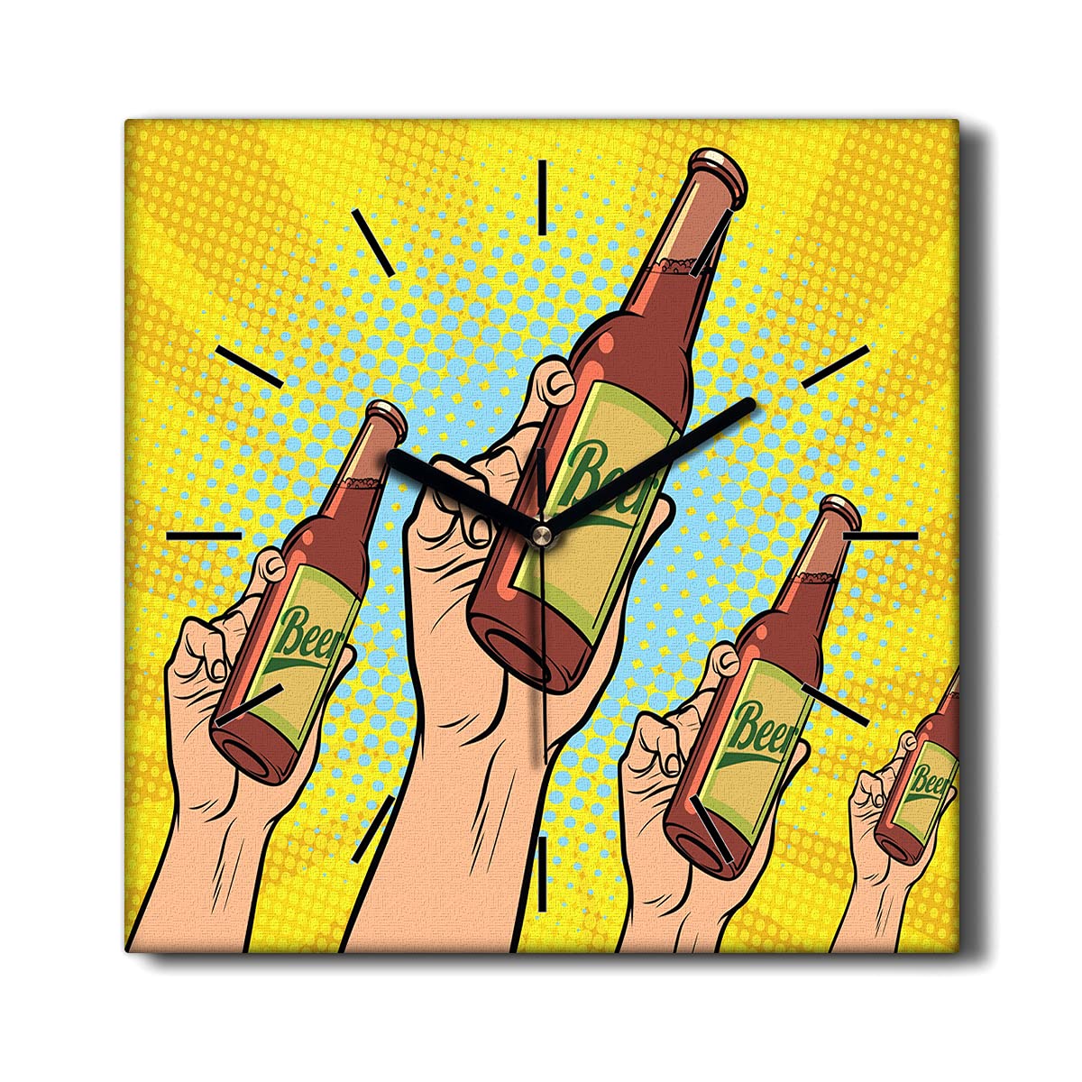 Horloge sur Toile Silencieuse pour Salon Décoration Murale Originale Thème Bière