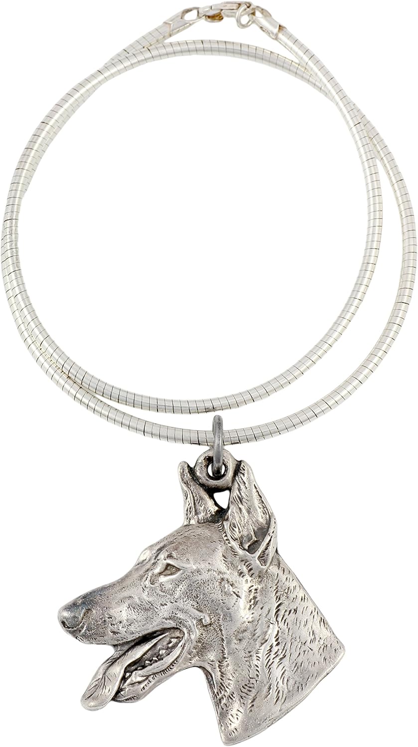 Art-Dog Collection Dog Pendant on Silver Thread - Handmade Dog Necklace with ZnAl Base and Silver Coating – Silver Dog Necklaces for Men and Women – Dog Breeds Jewelry – Dobermann classical