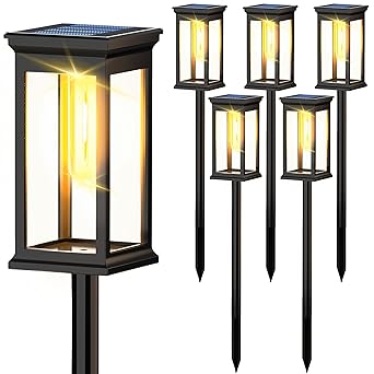 MGKZ Solar Pathway Lights Outdoor, 6 Pack Rectangle Design Super Bright Solar Outdoor Lights IP65 Waterproof Auto On/Off, 10 Hrs Long Lasting Solar Landscape LED Lights for Walkway Garden Driveway
