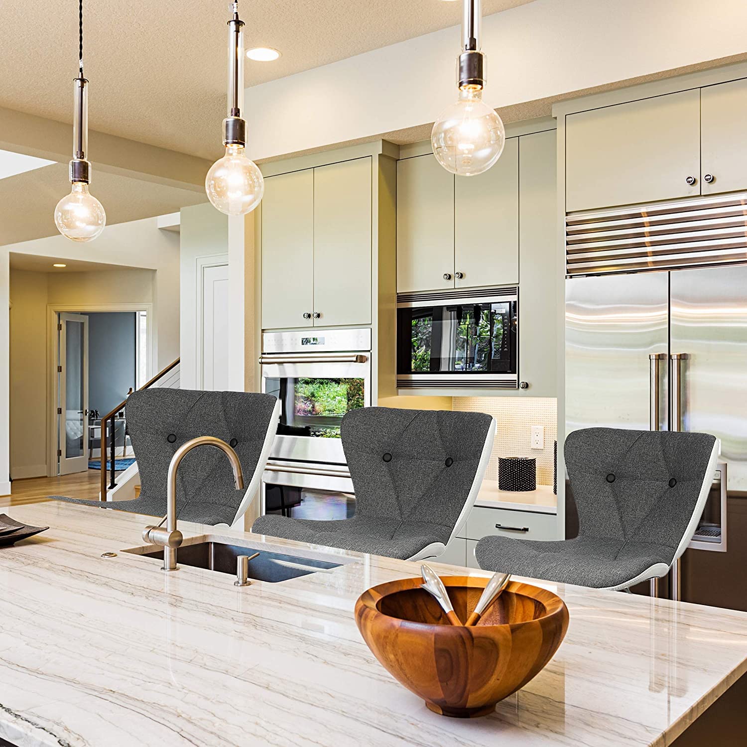 Halter Barstool, Adjustable Height Stool Chairs, Counter Height Swivel Bar Stools for Kitchen Island, Bar Chair, Counter Stool, Barstool Set of 2, Gray White