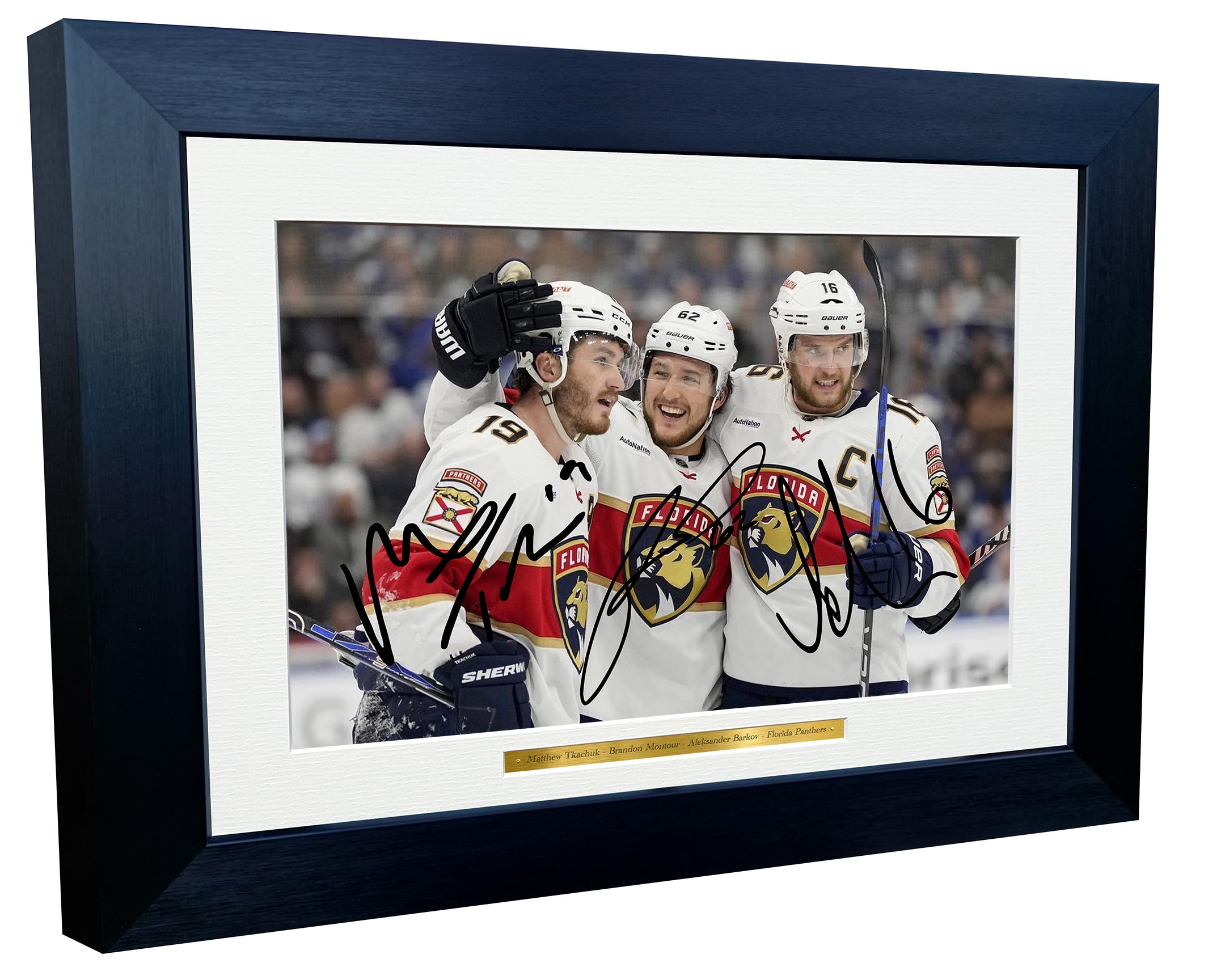 Kitbags & Lockers 12x8 A4 Matthew Tkachuk Brandon Montour Aleksander Barkov Florida Panthers NHL Autographed Signed Signature Photo Photograph Picture Frame Ice Hockey Poster Gift, Black