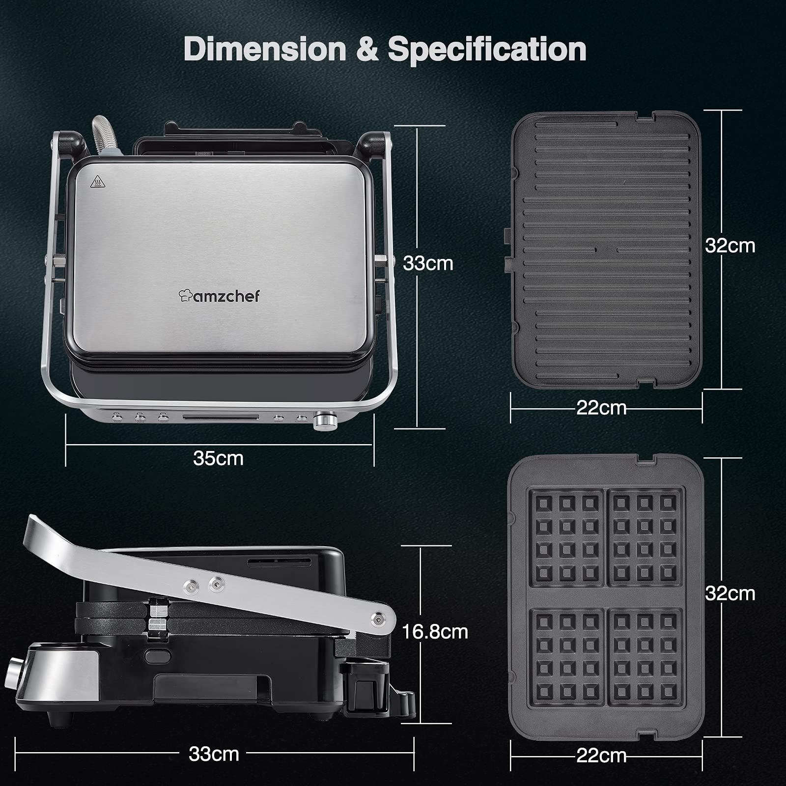 Buy AMZCHEF 2000W 3 in 1 Health Grill Griddle Panini Press/Sandwich