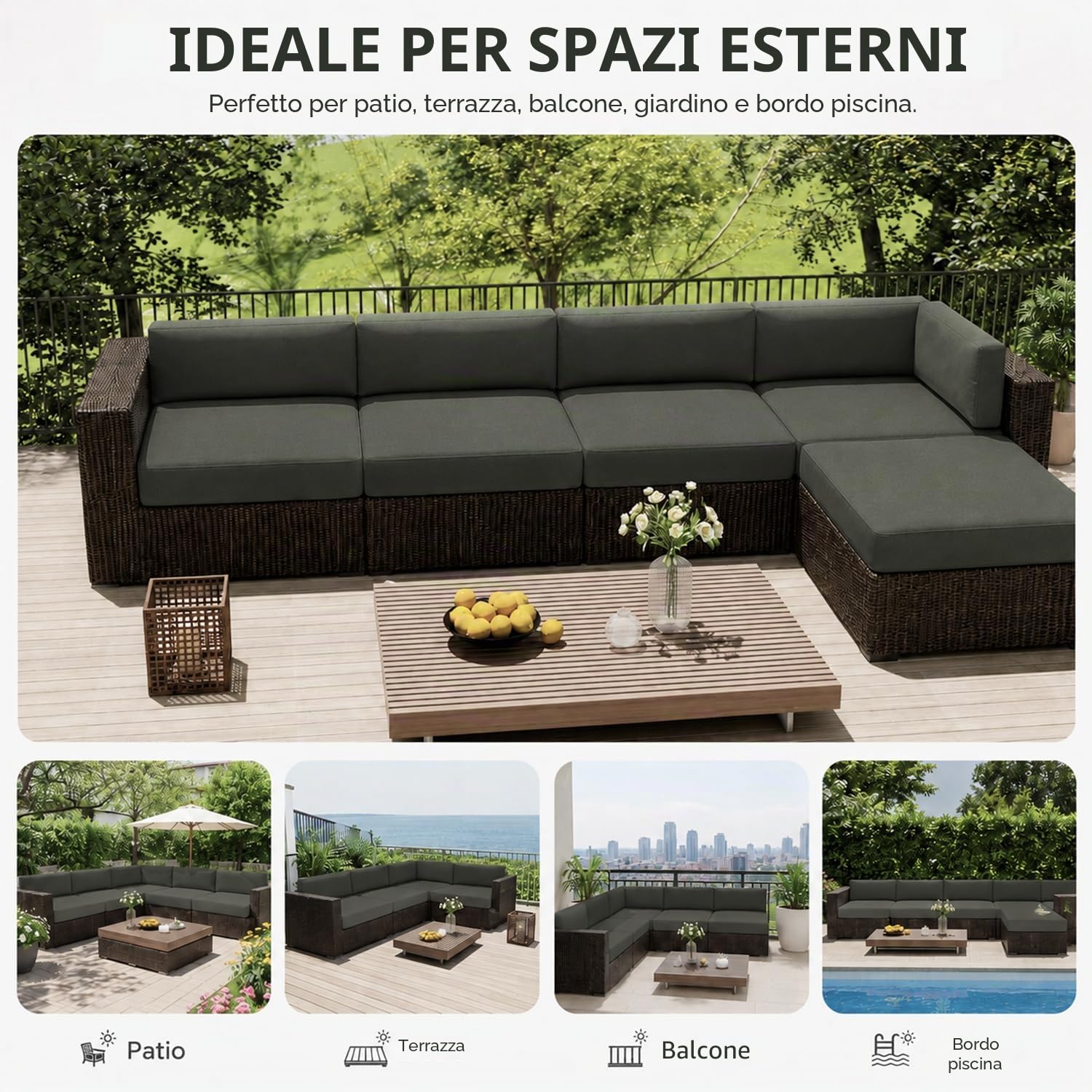 Hiseng Copriseduta Divano Impermeabile da Esterno 2 pezzi Fodera per Cuscini del Divano da Giardino con Cerniera, Coprisedile Sostitutivi Universale per Divano e Sedile (60x55x10cm,Matcha)