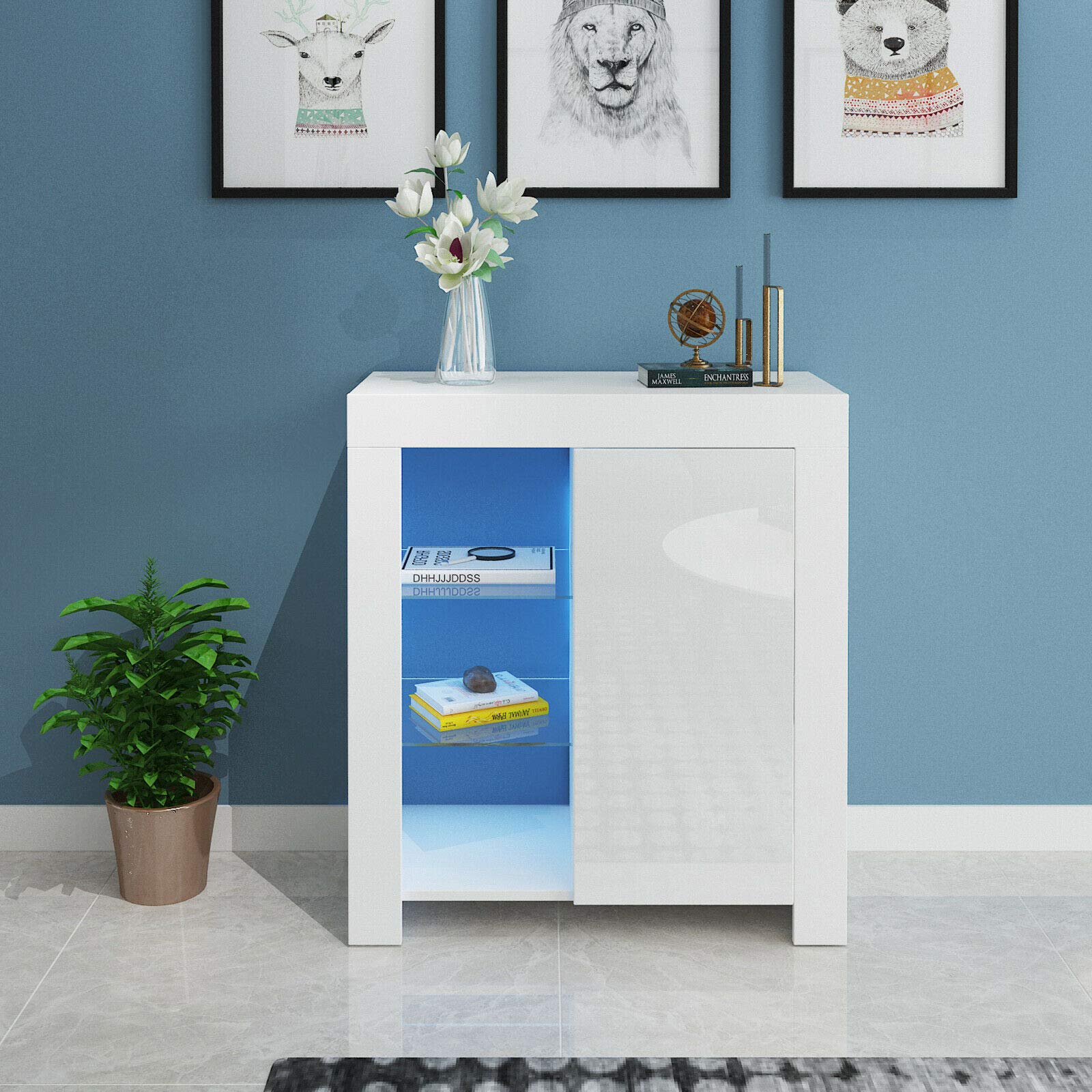 Buy White Gloss Sideboard Unit With Storage Cupboard Matt Body