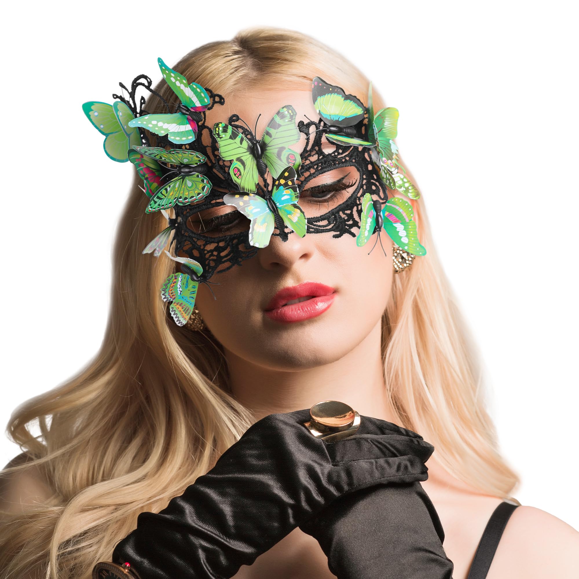 ETOFETE Green Butterfly Masquerade Mask for Renaissance Women Cosplay Venetian Party Lace Mask for Halloween Mardi Gras Accessories - Image 3
