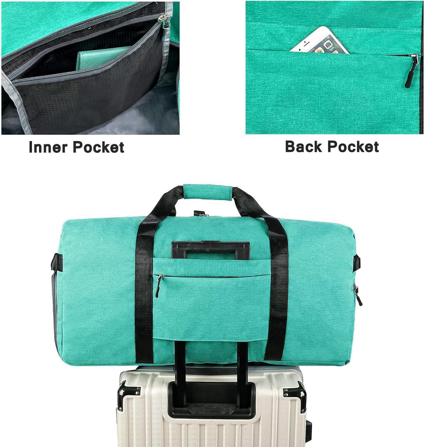 Travel Duffle Bag for Men, Large Foldable Duffel Bags for Traveling with Shoes & Wet Compartment Waterproof Weekender Gym Bag for Men Women(65LTeal) - Image 4