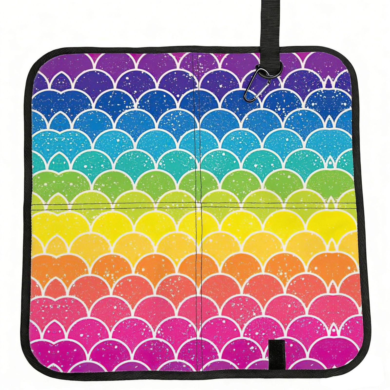 KAPPTYY Rainbow Fish Scale Printed Bleacher Seat Cushion PE Foam Filling, Foldable Sitting Pad for Concert Stadium Events