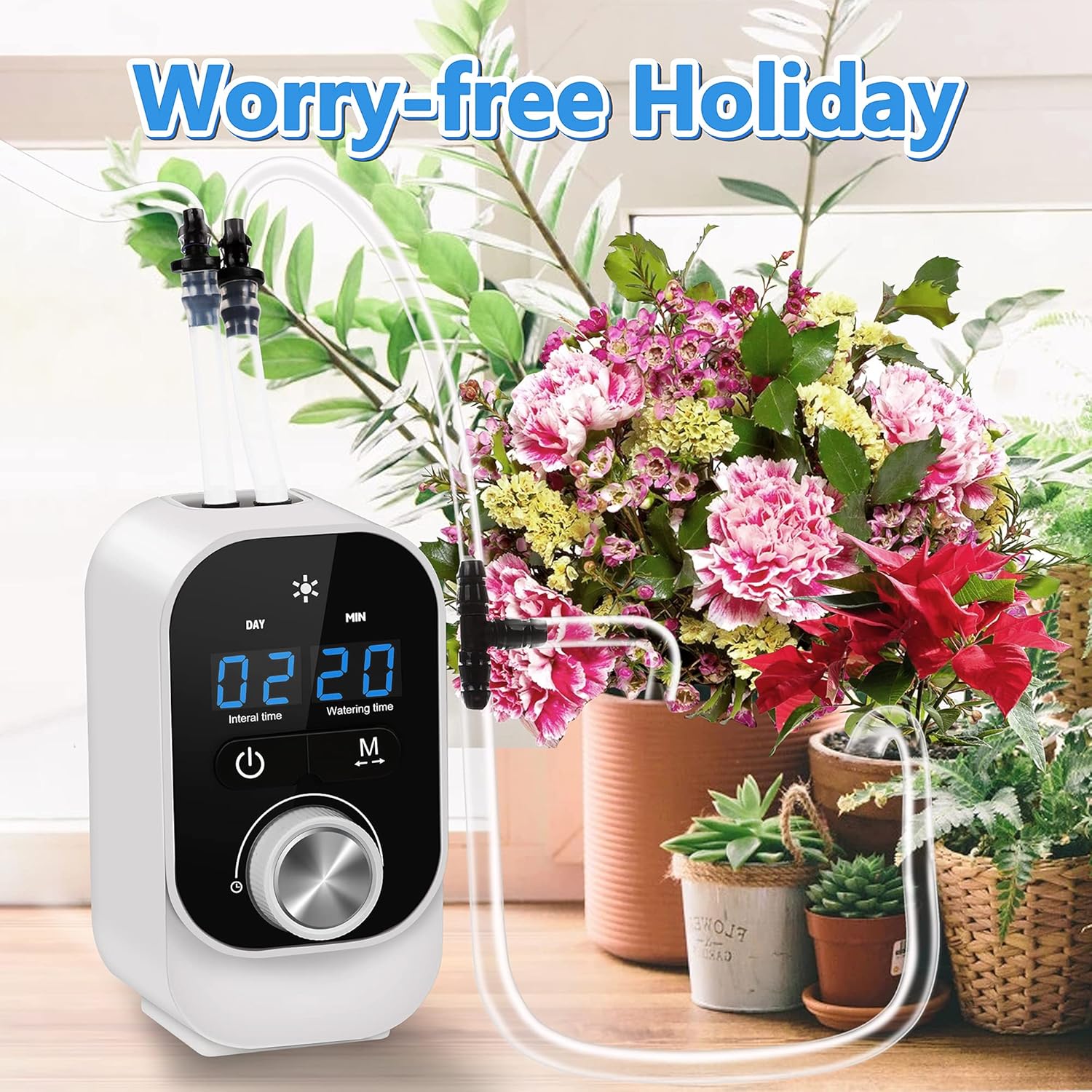 NEWMETO Plant Waterer drip Irrigation System, Automatic Watering System for Potted Plants, Power Pump self Watering with 30-Day Digital Programmable Water Timer for Indoor and Vacation Plant Watering : Patio, Lawn & Garden