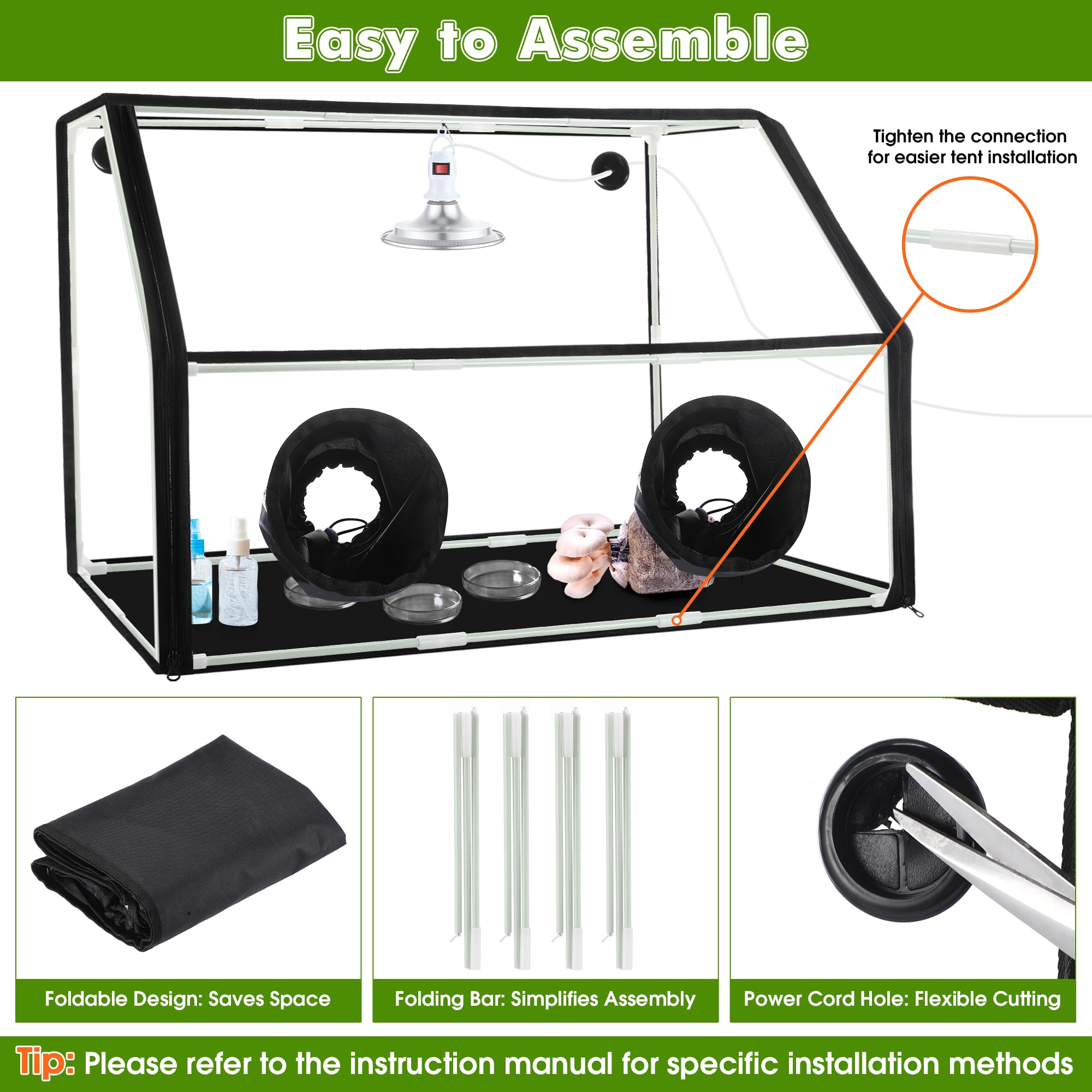 Meonum - Tienda de campaña de cultivo de hongos y kit de luz LED de crecimiento, 30 x 20 x 20 pulgadas, caja de aire fija grande, kit de cultivo de hongos micología, estaciones de propagación interior