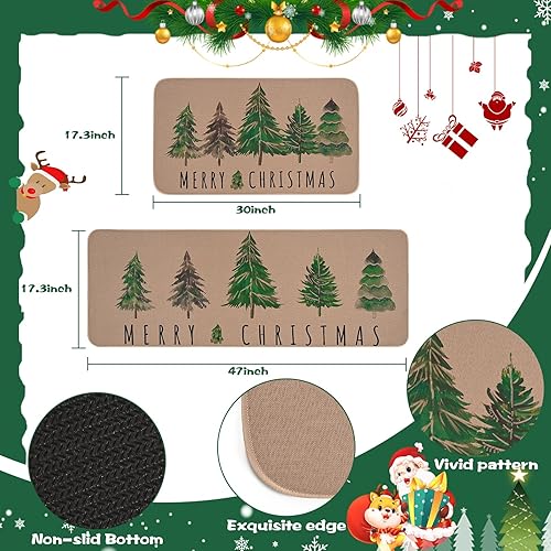 Miniatura 2 de Alishomtll Juego de 2 tapetes de cocina de Navidad, juego de 2 tapetes de cocina de invierno con árboles de Navidad, decoración de cocina para