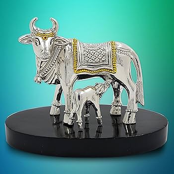 MAA SILVER Cow and Calf/Kamadhenu Cow and calf pure Silver Idol