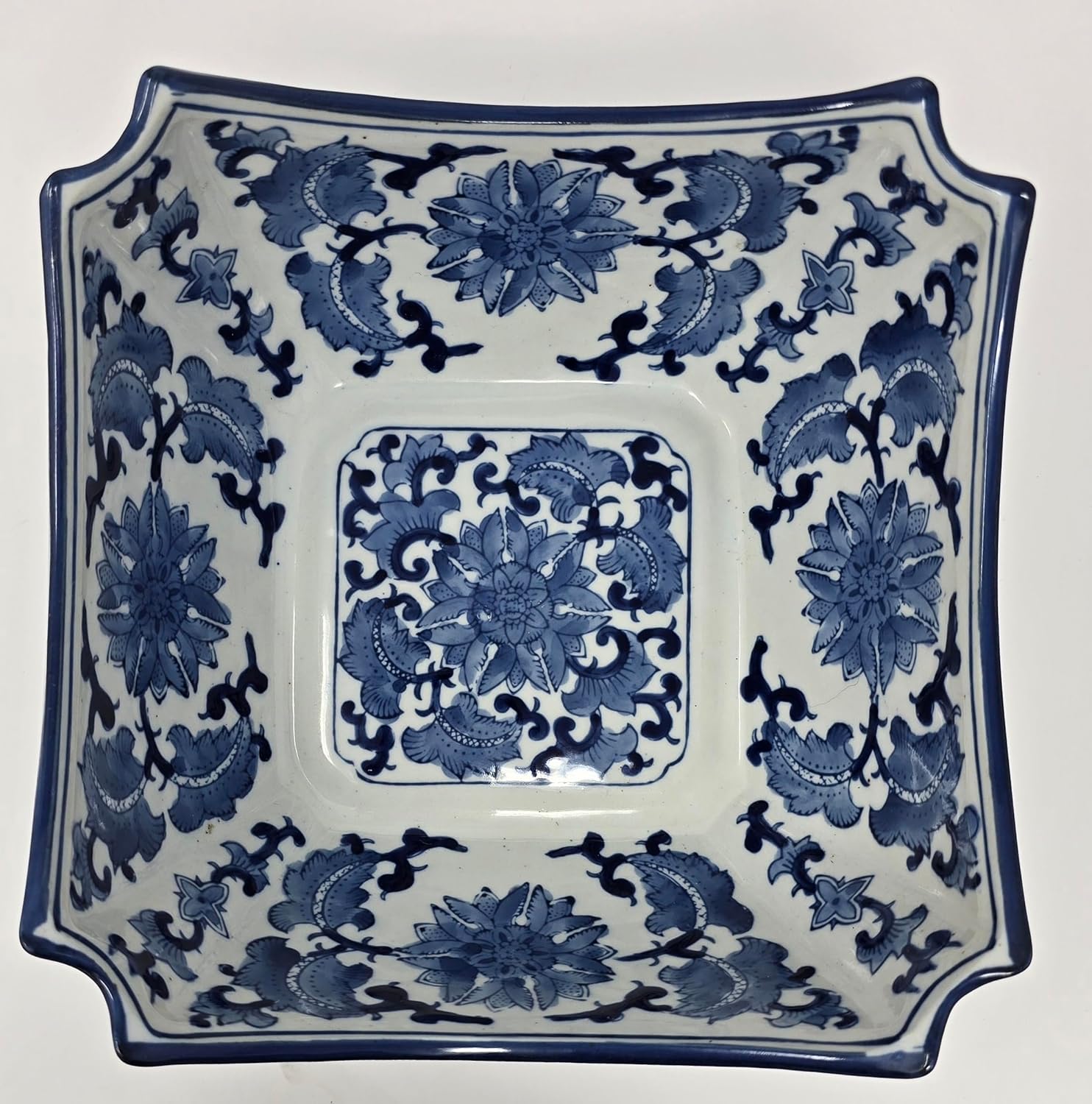 Festcool Blue and White Square Octagon Serving Bowls, Salad Bowls, Fruit Bowls Chinoiserie Bowl (9")