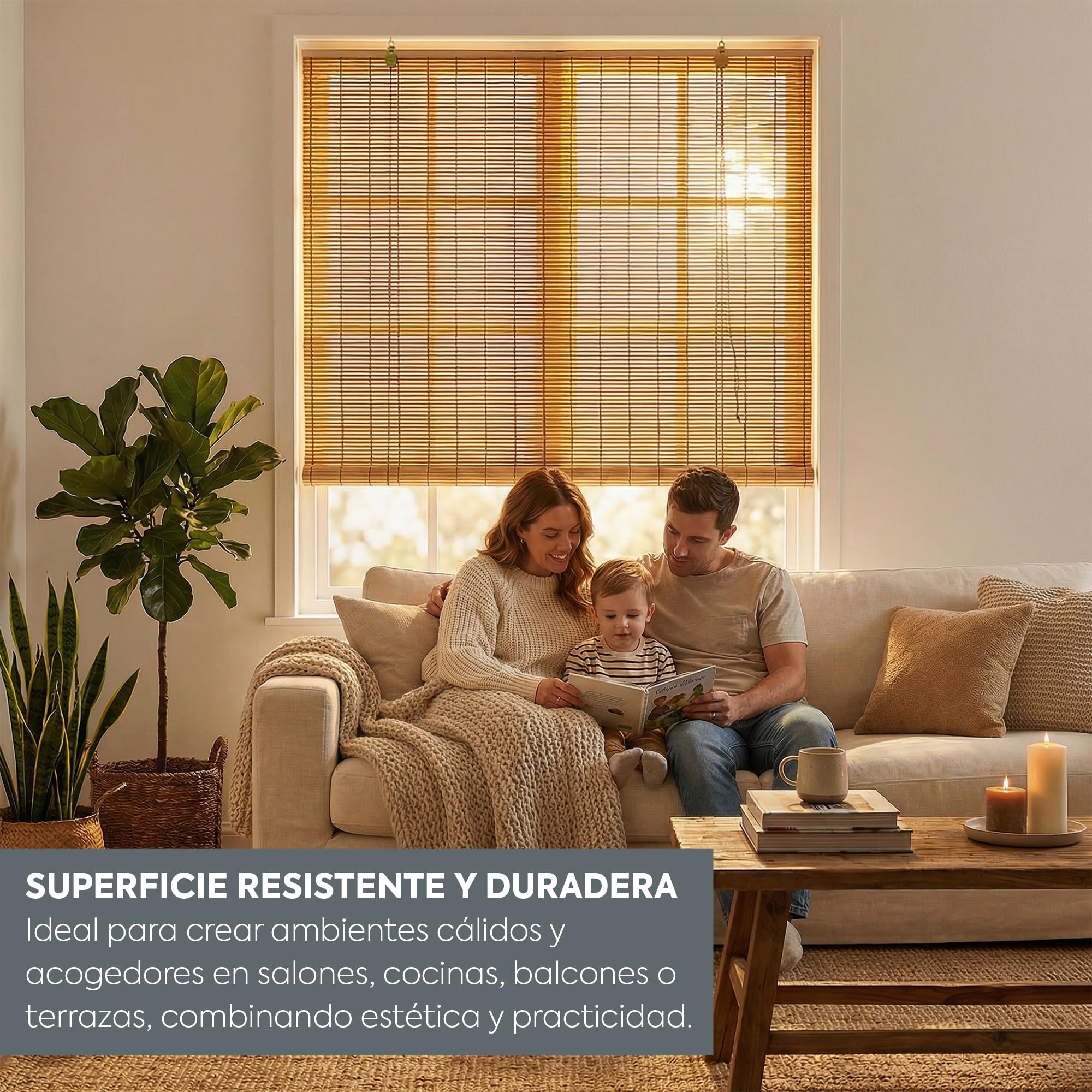 HERSIG - Estor Enrollable de Bambú Natural 150 x 200 cm - Persiana Enrollable Interior y Exterior - Estilo Natural para Ventanas - Privacidad y Fácil Instalación - Marron Claro (Medidas aproximadas)