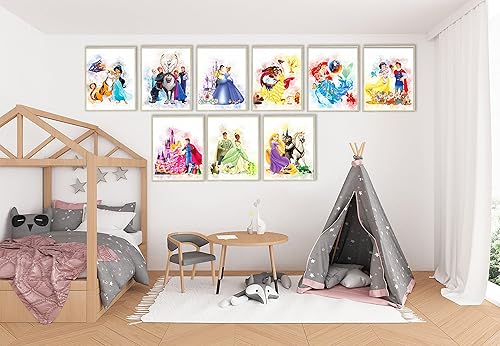 Miniatura 2 de DERMAN HOUS Juego de impresiones de acuarela de decoración de pared de princesa, juego de 9 a 8 x 10 pulgadas, decoración de dormitorio de princesa,