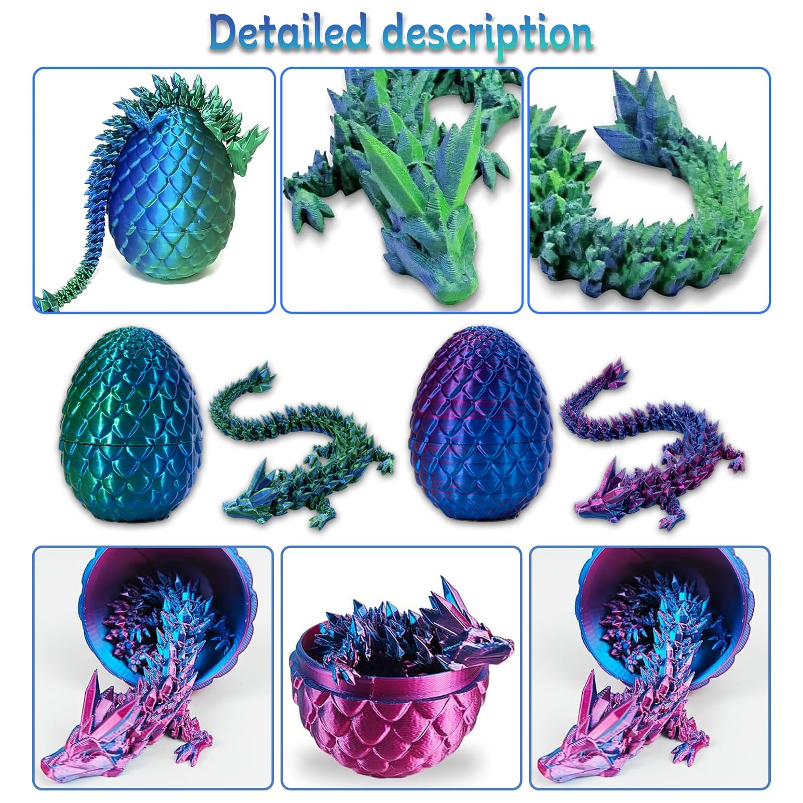 Dragón impreso en 3D, huevos de Pascua para niños, amantes de los dragones, oficinas, casas y juguetes de escritorio