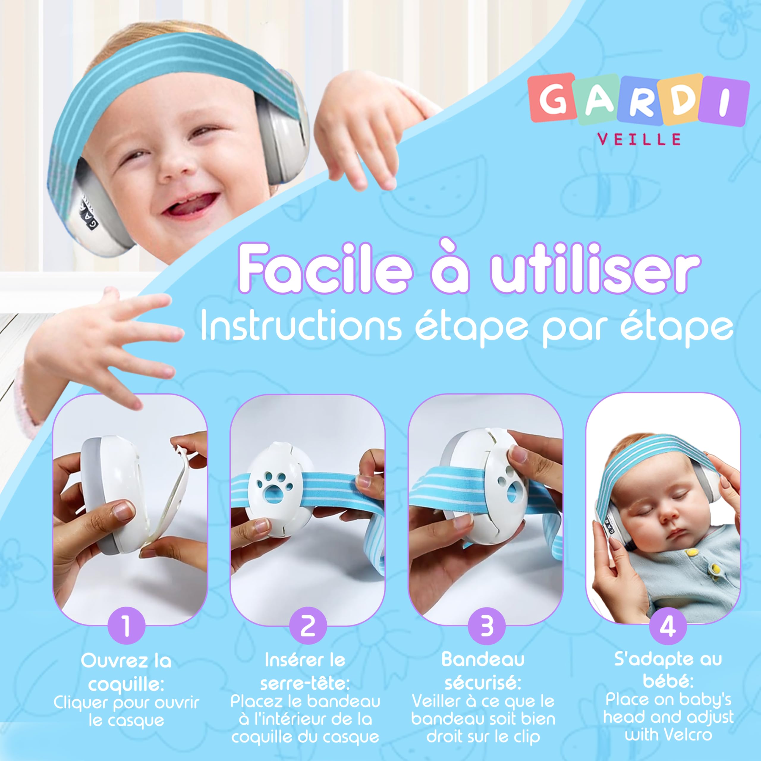 Casque Anti Bruit Bébé, Protection Auditive Excellente Et Confortable Jusqu a 36mois, Certifié CE, Reduction Du Bruit 25DB,Pour Les Voyages Et Fetes.