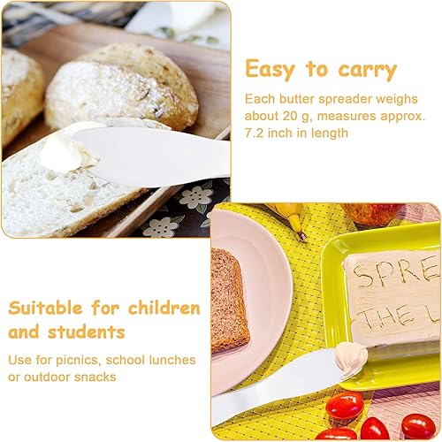 Miniatura 6 de Patelai 4 cuchillos de plástico reutilizables para untar, cuchillo multiusos, fuerte y duradero, ideal para mantequilla, gelatina, queso crema,