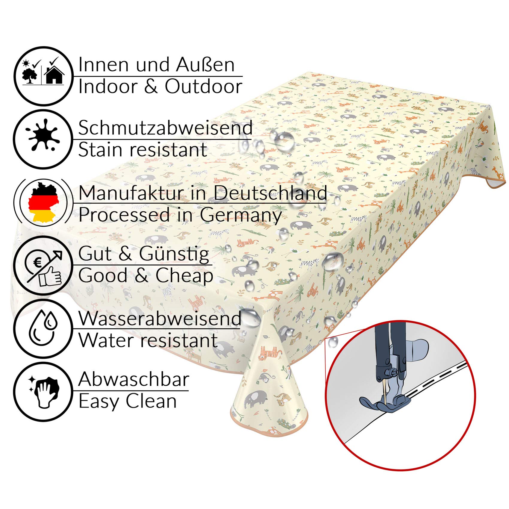 ANRO Tischdecke Wachstuch abwaschbar Wachstuchtischdecke Wachstischdecke Kinder Geburtstag Tiere Hellgrün 260x140cm mit Saum - Eingefasst