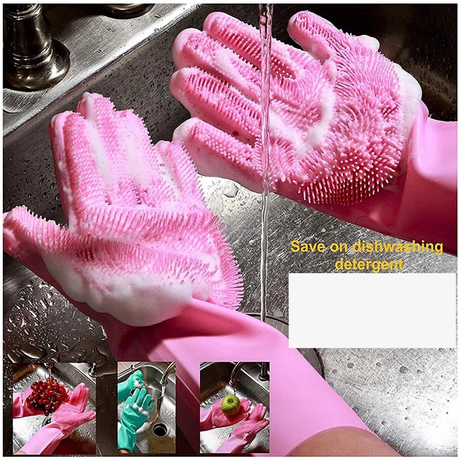 Wiederverwendbare Scheuerhandschuhe aus Silikon – 3 Paar lila Geschirrspül-Reinigungshandschuhe für Küche und Bad, umweltfreundliche Küchenreinigungswerkzeuge, langlebige Gummischwammhandschuhe