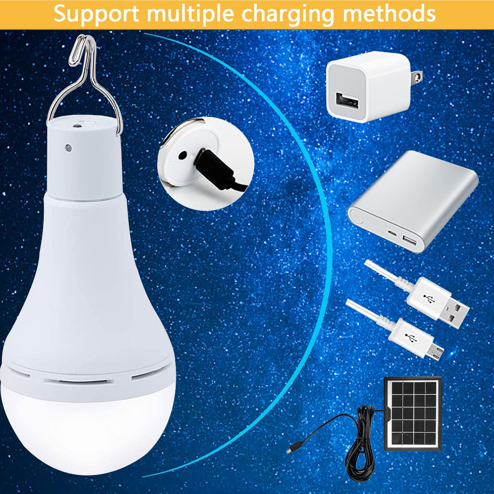 Ampoule LED Rechargeable USB - 1000 Lumens - Étanche - Pour Jardin, Camping, Garage