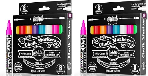 Miniatura 10 de Loddie Doddie Marcadores de tiza líquida para pizarra – Puntas reversibles de cincel y bala de 0.236 pulgadas, marcadores de pizarra borrables