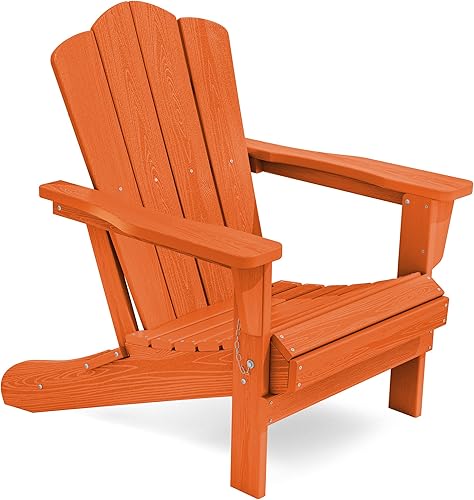 Miniatura 1 de KINGYES - Silla Adirondack plegable, sillas de patio de polietileno de alta densidad para todo tipo de clima, silla de césped con textura de madera
