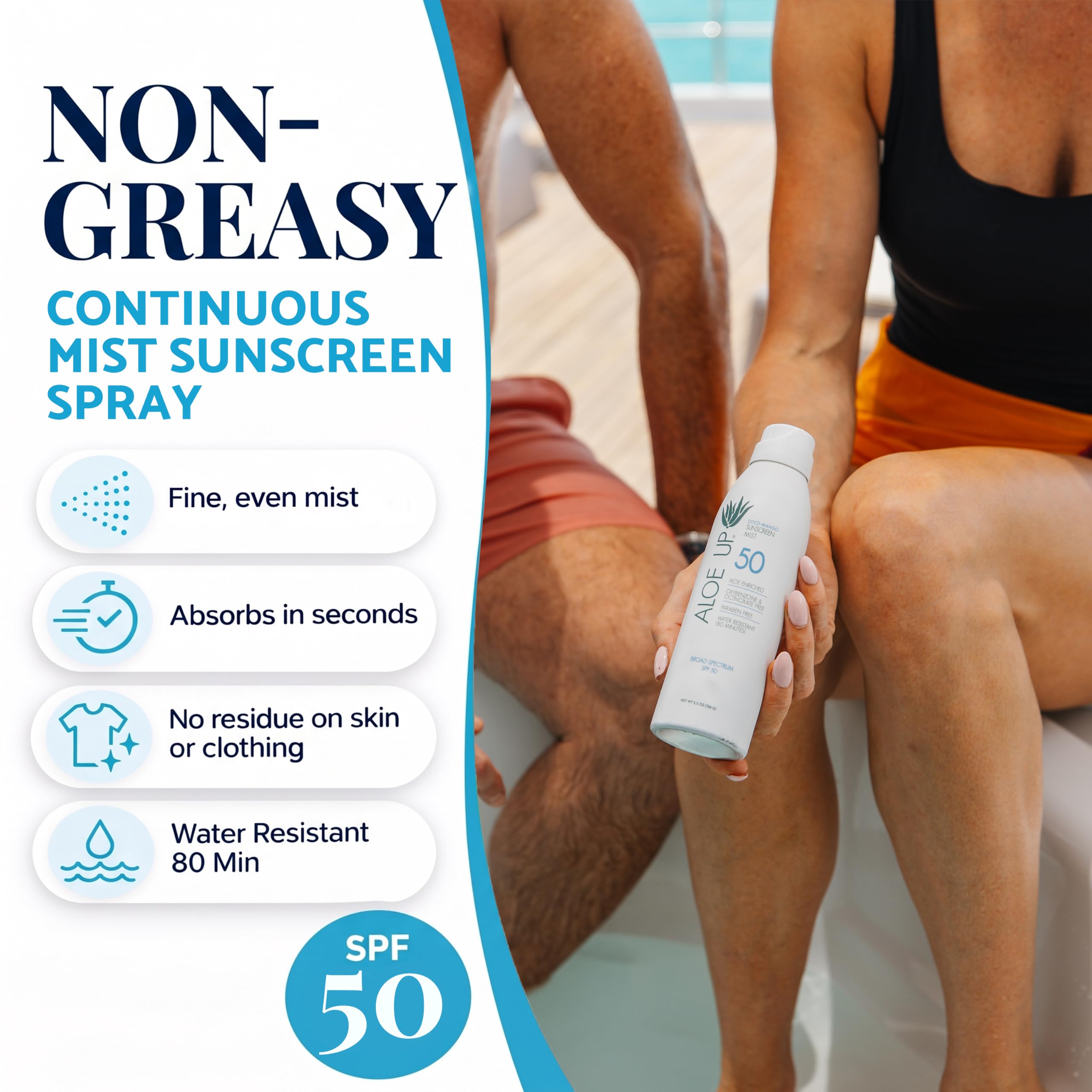 Aloe Up Produkty do pielęgnacji słońca i skóry White Collection SPF 50 Continuous Spray Sunscreen, White, Coconut-Handle, 6 Fluid Ounce by Aloe Up Sun & Skin Care Products