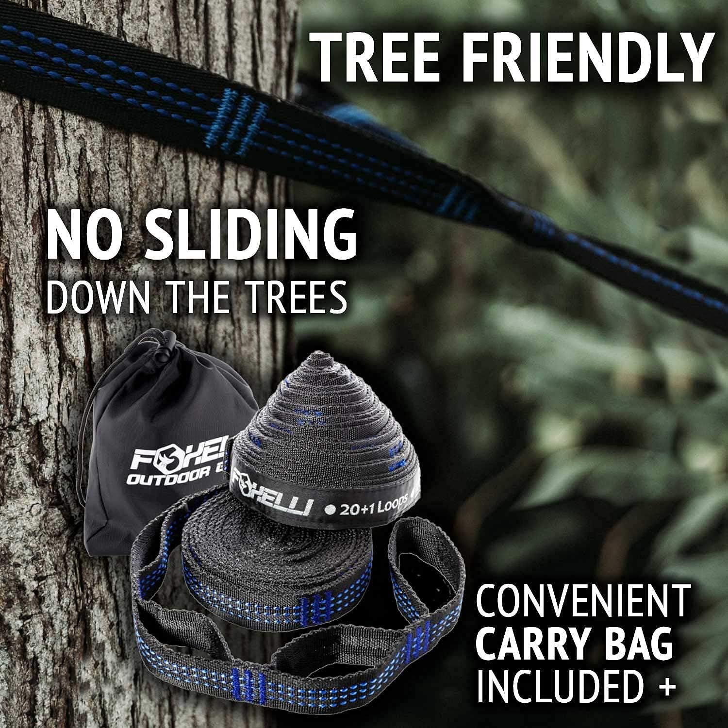 Foxelli Hammock Straps XL – Camping Hammock Tree Straps Set (2 Straps & Carrying Bag), 20 ft Long Combined, 40+2 Loops, 2000 LBS No-Stretch Heavy Duty Straps for Hammock Suspension System Kit : Patio, Lawn & Garden