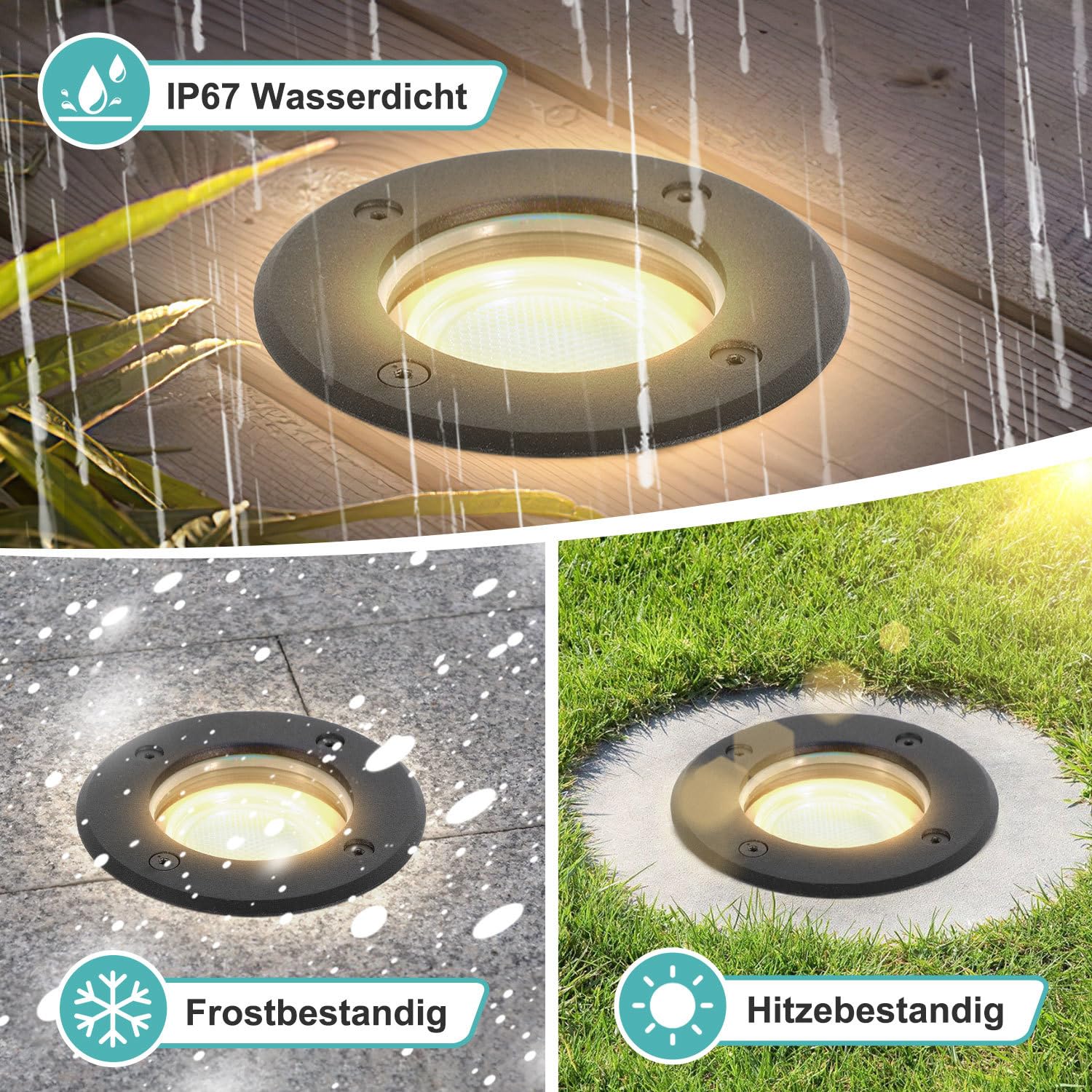 Bodeneinbaustrahler Außen 8er Set, Bodenstrahler schwenkbar | schwarze Bodenleuchten mit GU10 Fassung, IP67, 4000K Neutralweiß, wasserdicht für Gartenbeleuchtung und Gehwegbeleuchtung