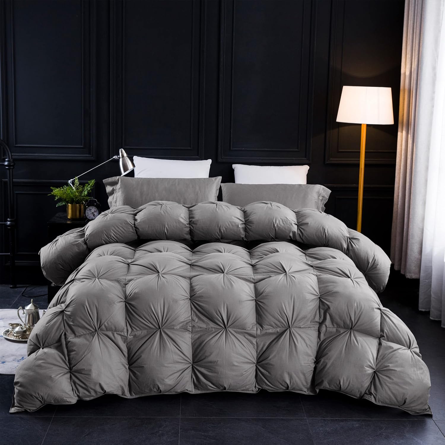 Three Geese Pinch Pleat Waterfowl Feathers and Down Comforter King Size Duvet Insert,750+ Fill Power,1200TC 100% Cotton, Premium All Seasons Gray Warm Hotel Comforter with 8 Tabs. - Image 2
