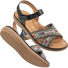 Almusen Flat Sandals for Women Dressy Comfortable Summer Beach Shoes Casual Ankle Strap Bohemian Woven Walking Sandal