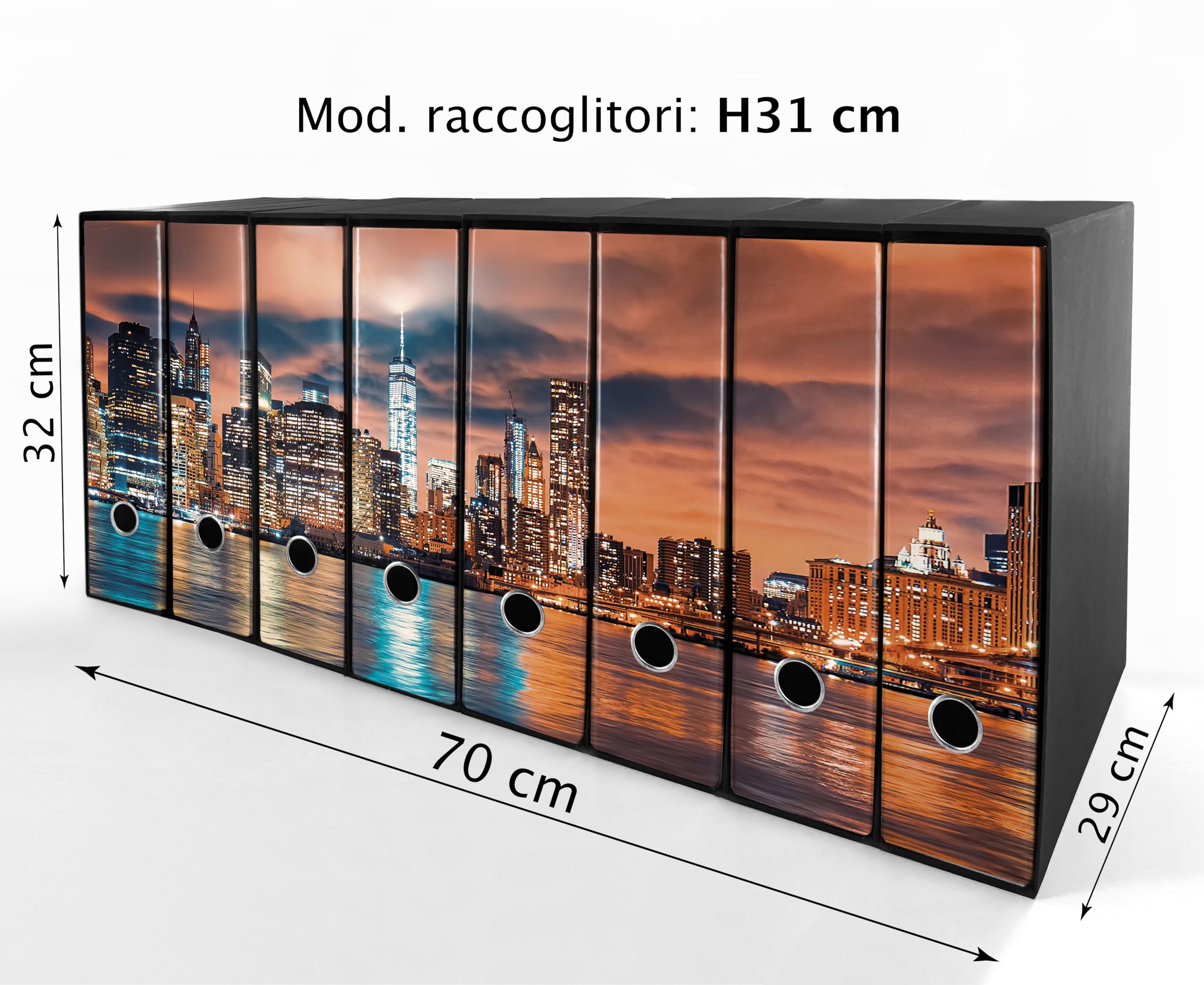 Set da 8 raccoglitori ad anelli NEW YORK - Faldoni SHAREPRINTING (H31 con 4 anelli)