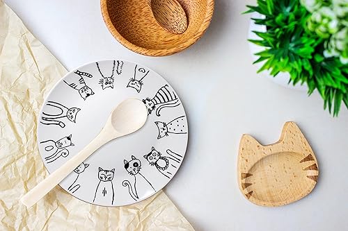 Miniatura 6 de Juego de 4 platos de ensalada de porcelana con diseño de gato de dibujos animados, de 8 pulgadas
