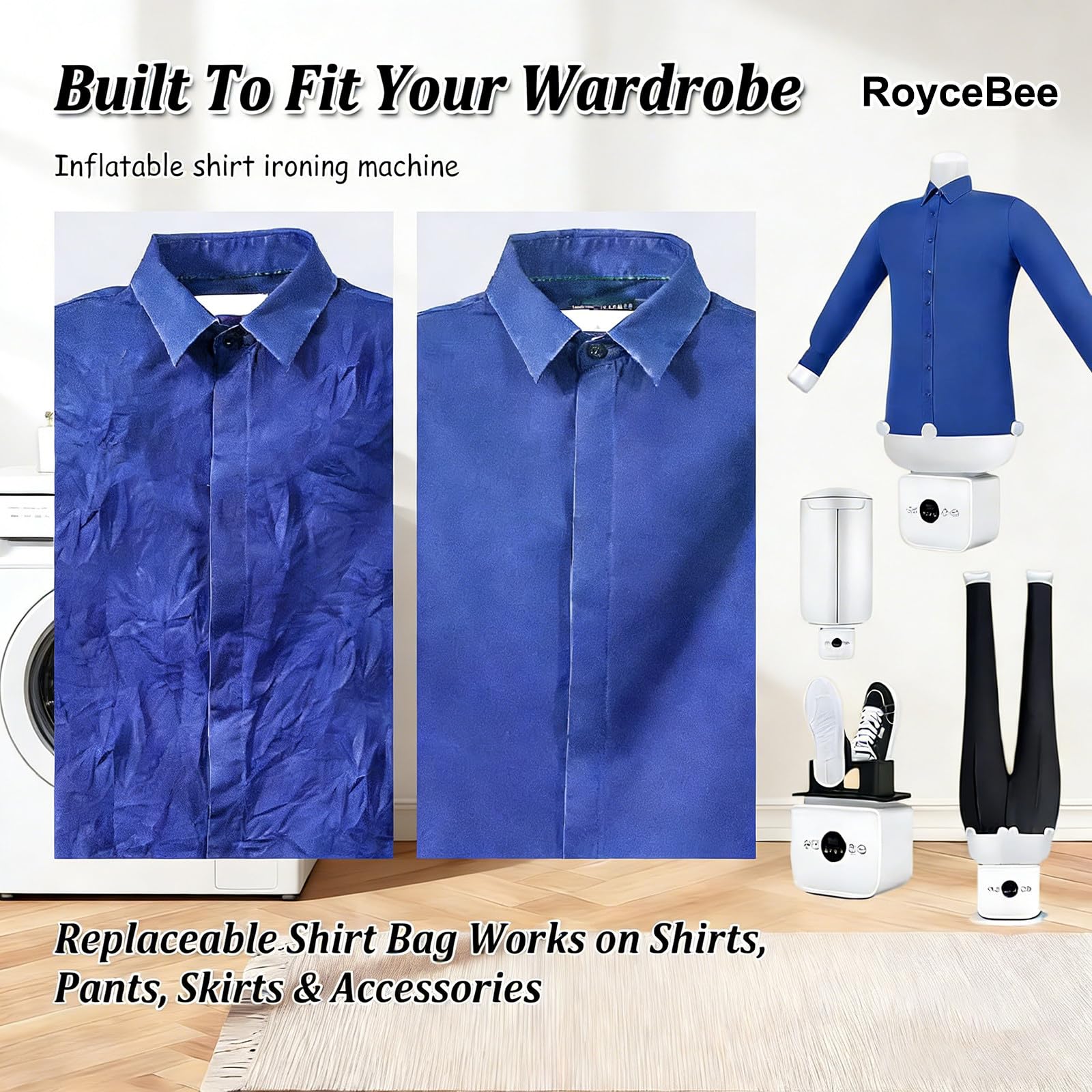 Máquina De Planchar Profesional Manos Libres Compacta, Secadora de Aire Caliente y Planchado Automático en 8 Min, para Camisas, Pantalones, Zapatos - Estudiantes y Profesionales