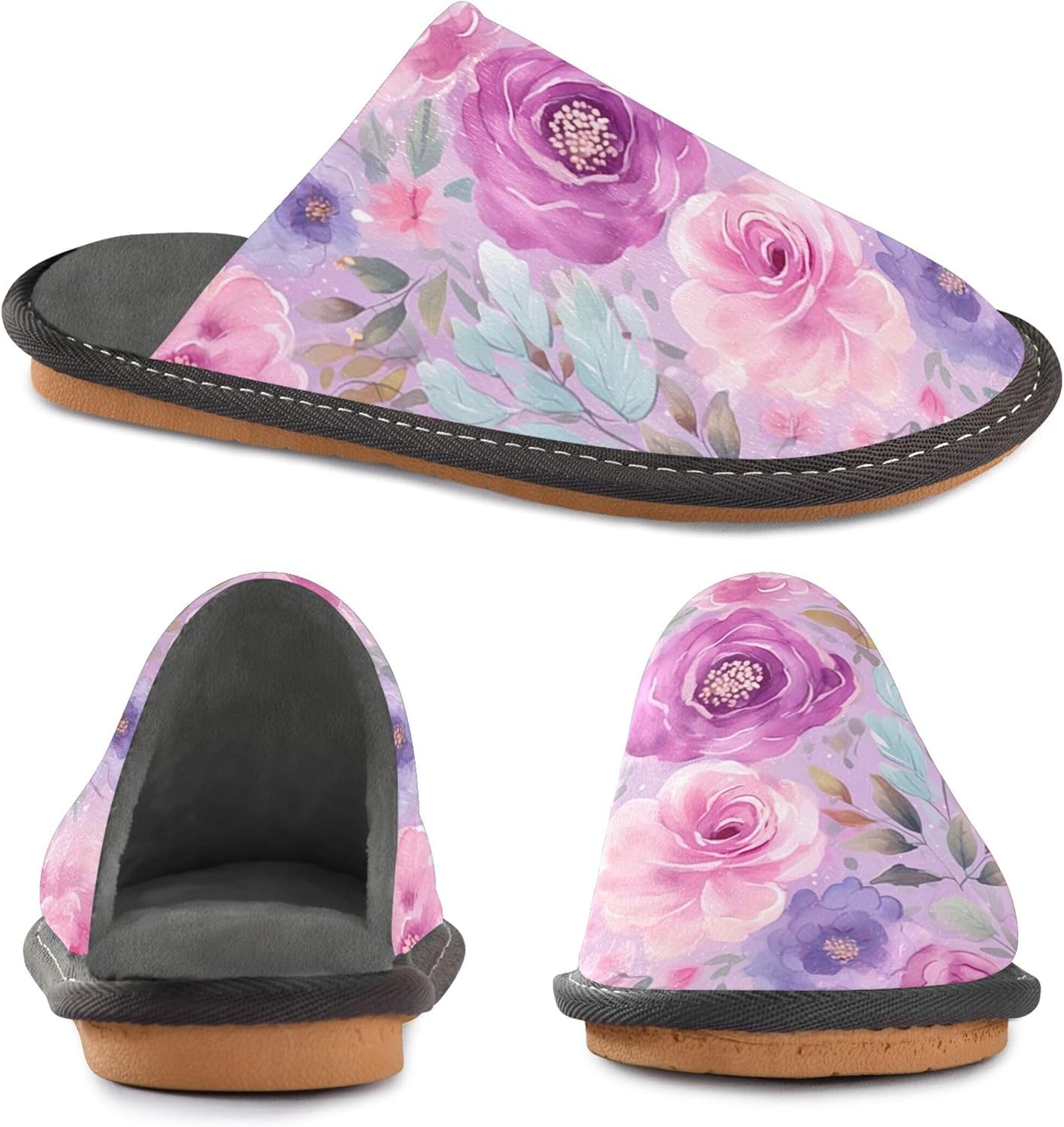 Flower Glitter Texture House Slippers – Cozy Fuzzy Slippers for Guests, Washable & Disposable, Perfect for Shoeless Home, Spa & Hotel Use A112916