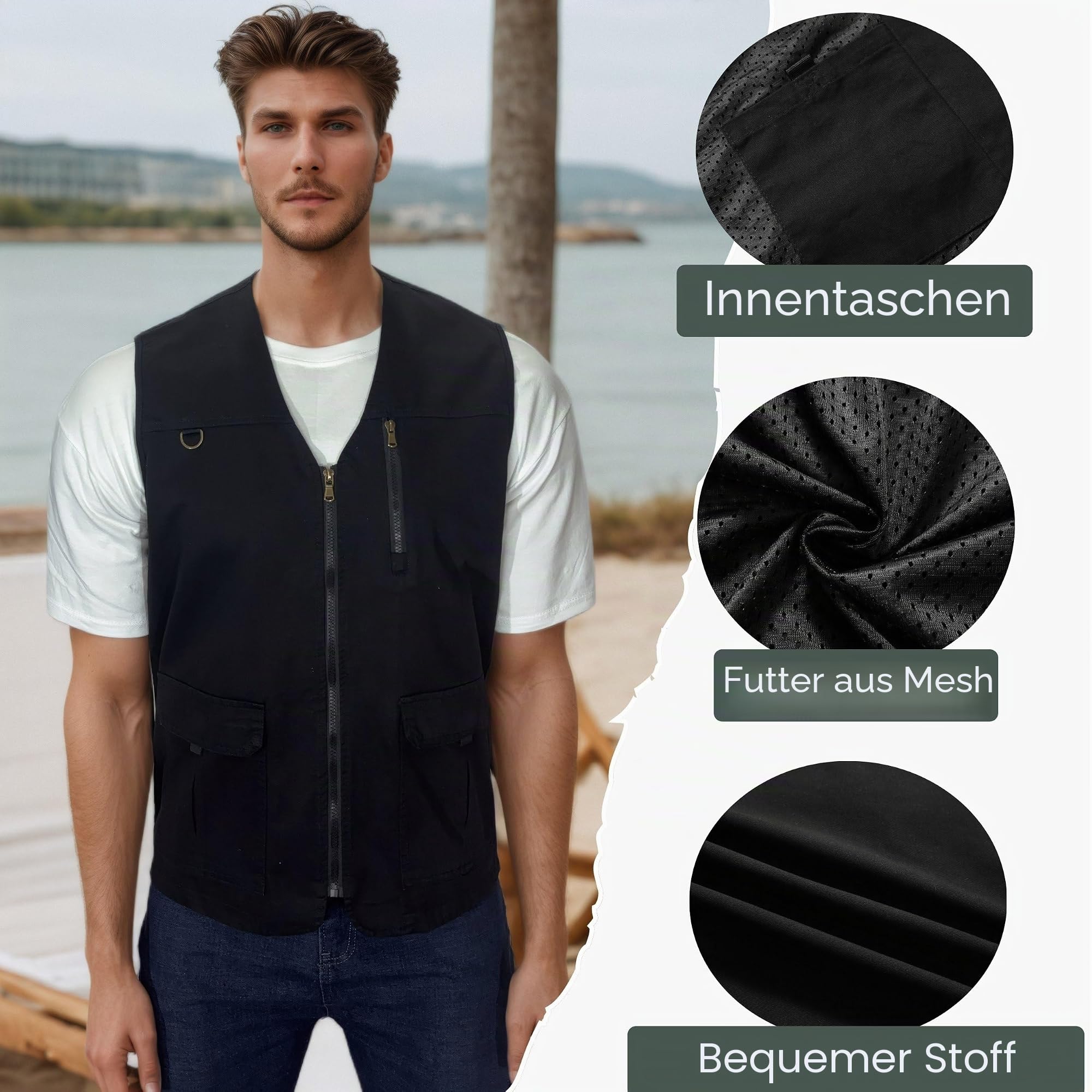 Herren Outdoor Weste Arbeitsweste Anglerweste Schnelltrocknende Freizeitweste Ärmellos Sport Weste Jagd Fotografie Weste Camping Multifunktionsweste