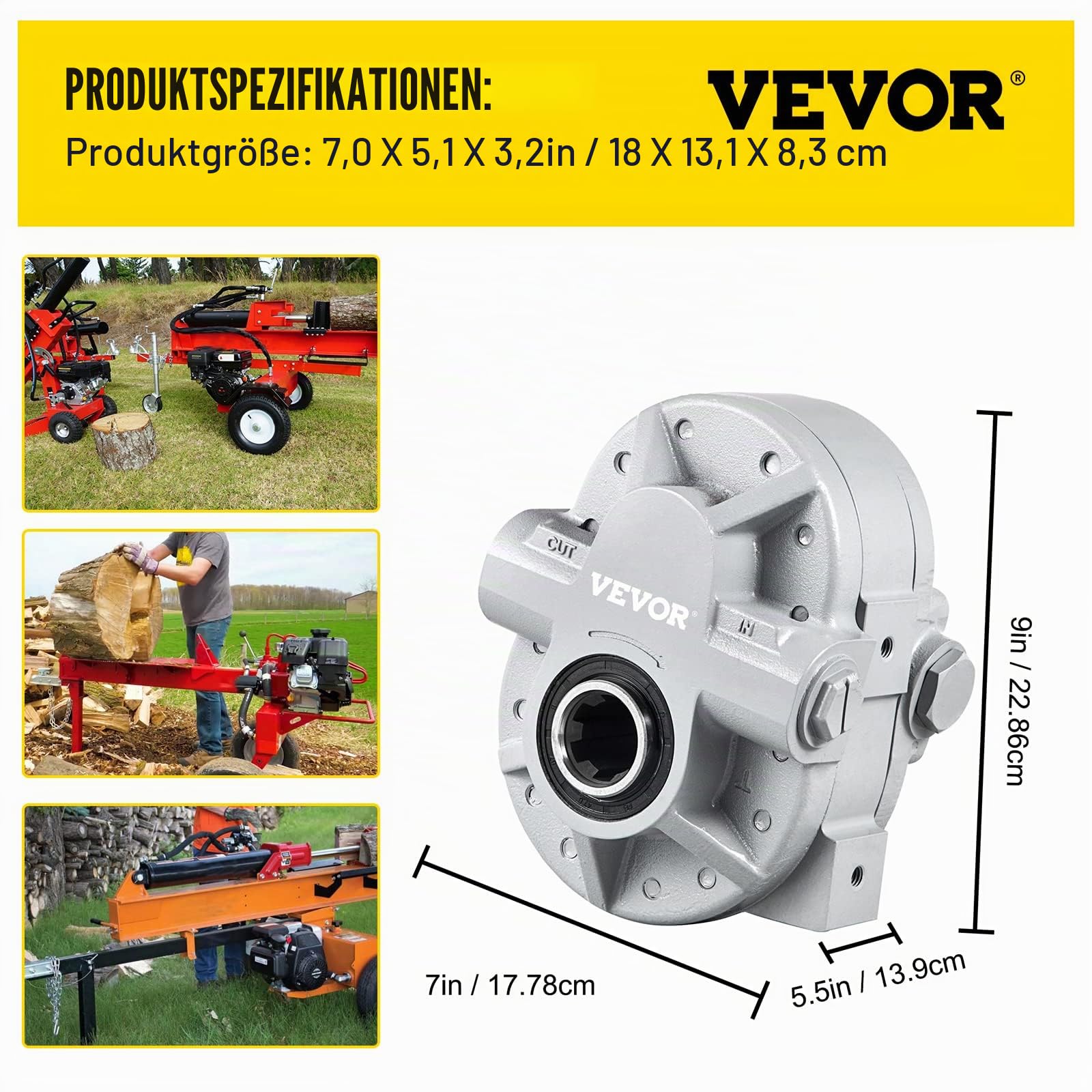 VEVOR Hydraulikpumpe 16,6 GPM Hydraulikmotor für Holzspalter 540 U/min 2500 PSI SAE 12 Ausgangsanschlüsse für LKW Heckklappe, Scherenhebebühne, Kippmuldenanhänger