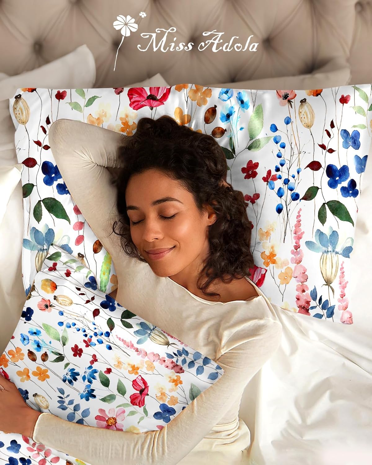 Miss Adola 2 Pack Mulberry Silk Pillowcase for Hair and Skin - Standard Size 20 x 26 Inches with Hidden Zipper Watercolor Flower 19 Momme Soft Sleeping Silk Pillow Case for Women, Moms