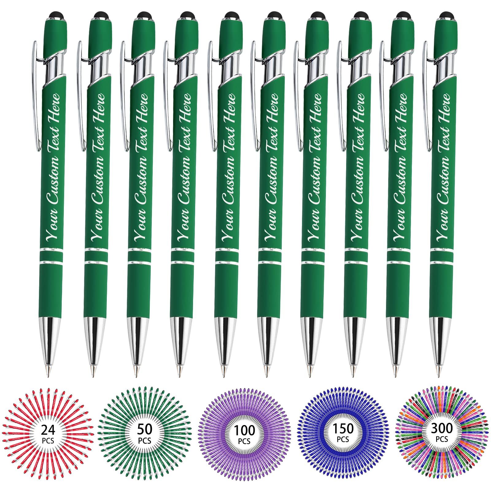 Up to 500 Bulk Custom Pens Personalised Engraved Laser Ballpoint Promotional Pens with Names Stylus Tip Retractable Black Ink Pen for Women Men Wedding Christmas 150 Pcs