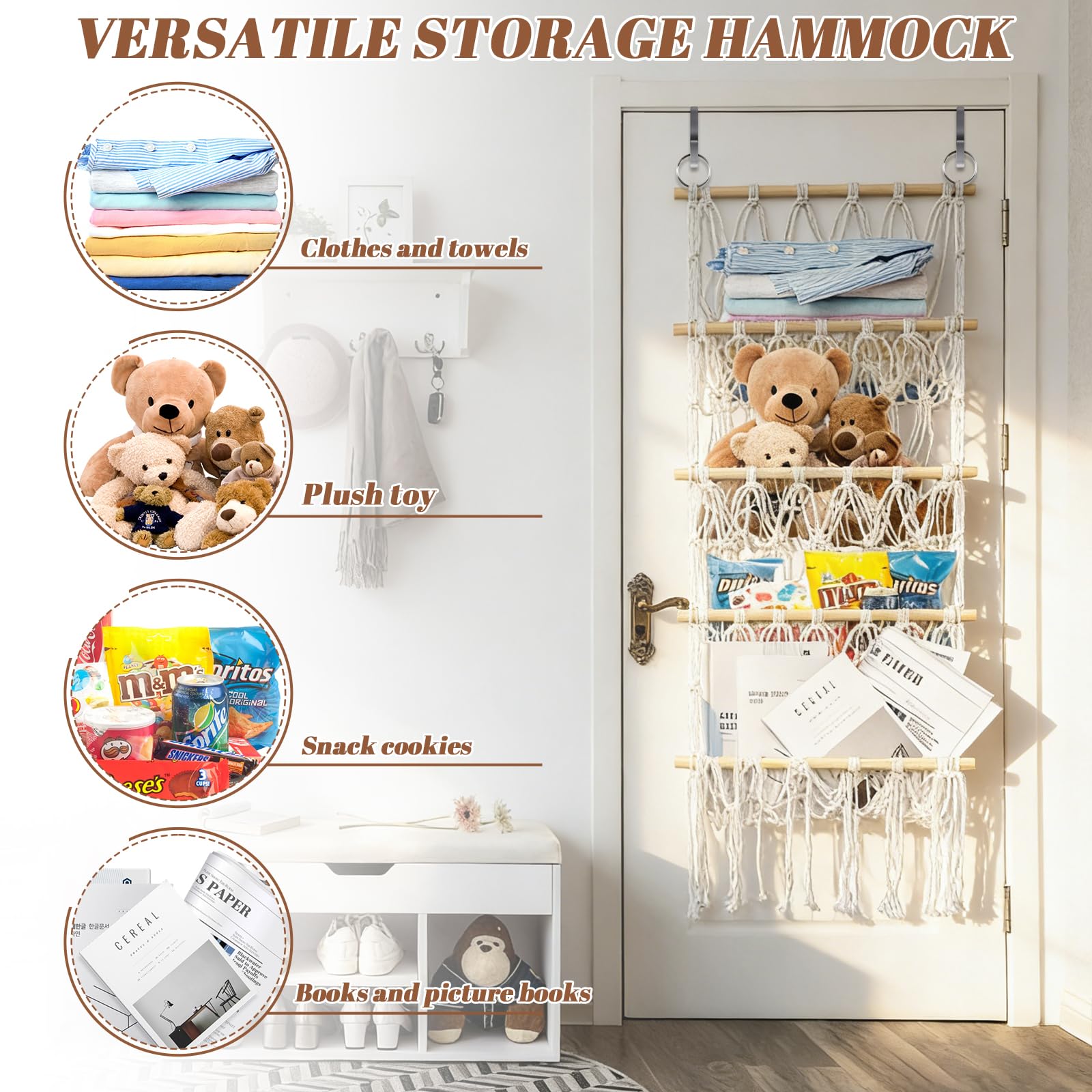 42 cm Kuscheltier Aufbewahrung Netz mit LED, Kinderzimmer Spielzeug Organizer Hängender mit Haken,Raumdekoration,Storage Cuddly Toys Storage Net Toy ,for Children's Room Bedroom Living Room